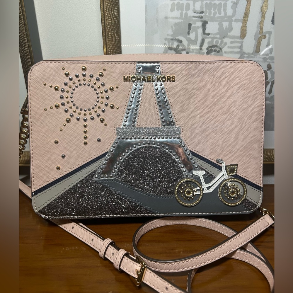 NWOT Michael Kors pink Eiffel Tower/Paris crossbody